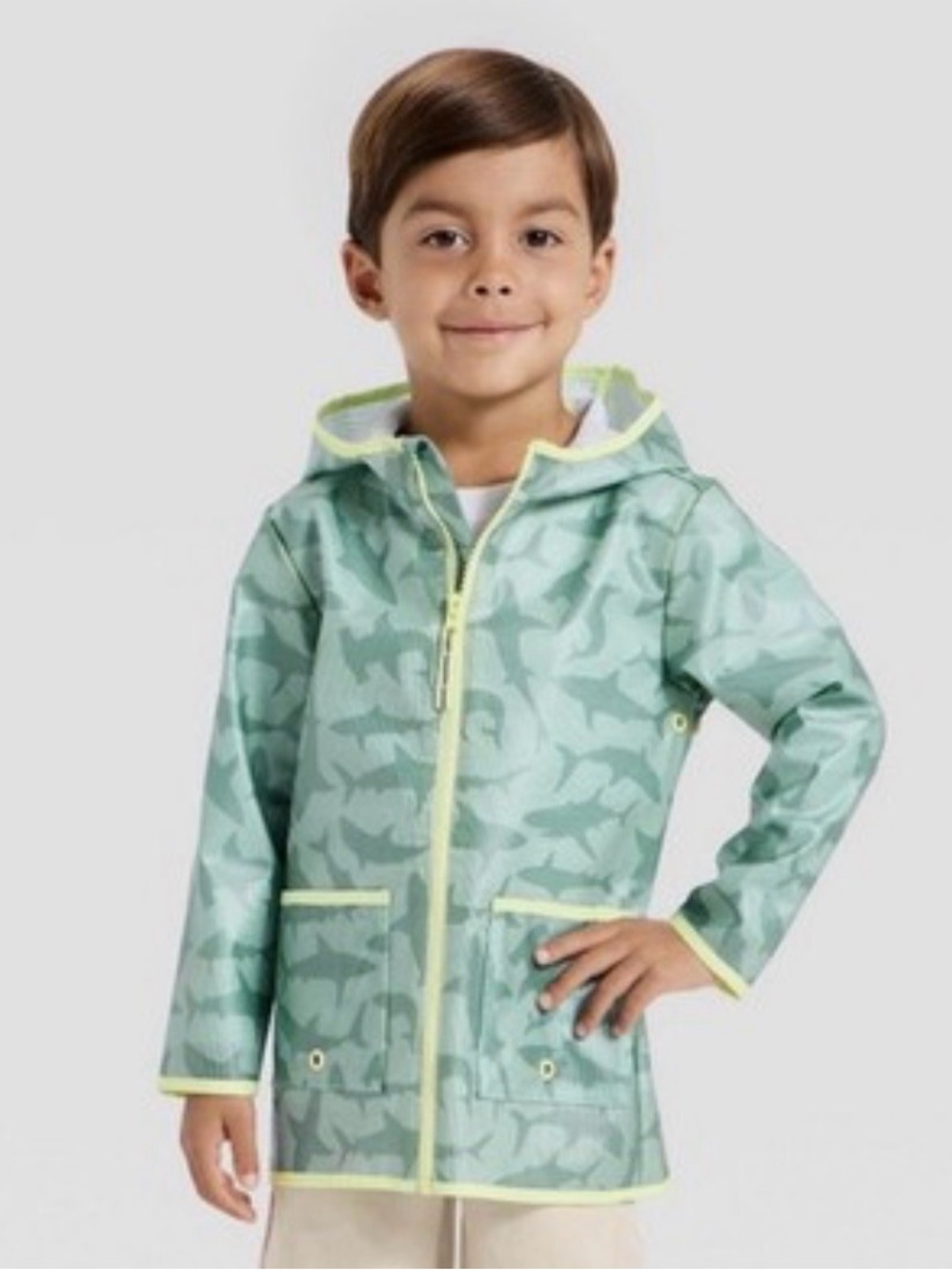 Kids' Mint Shark Print Hooded Raincoat